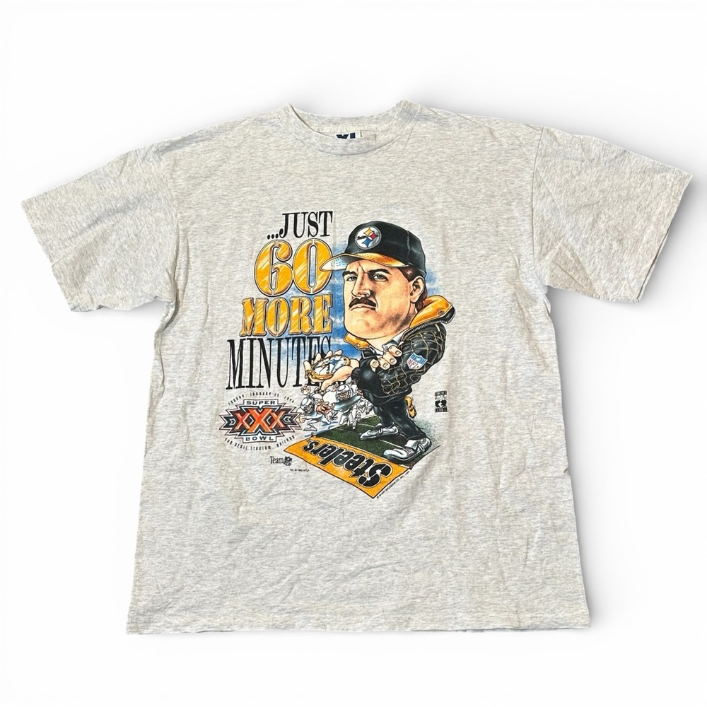 Bill Cowher XL 1996 Vintage Single Stitch Super Bowl XXX T-Shirt Caricature Rare